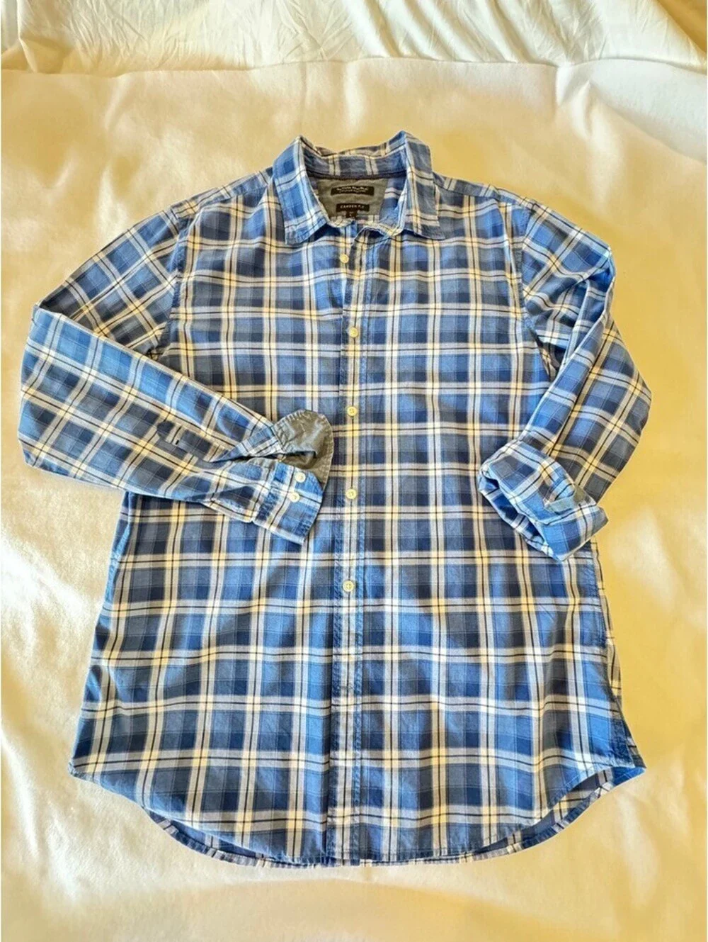 Banana Republic Camden Fit Blue Plaid Long Sleeve Shirt Size Large Tall